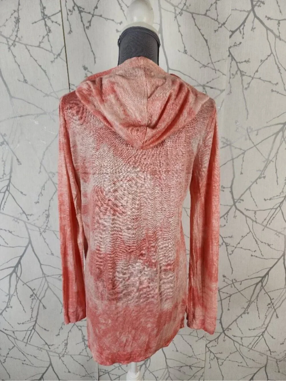 Rachel Zoe Salmon Tie Dye 100% Linen Knit Open Hooded Cardigan